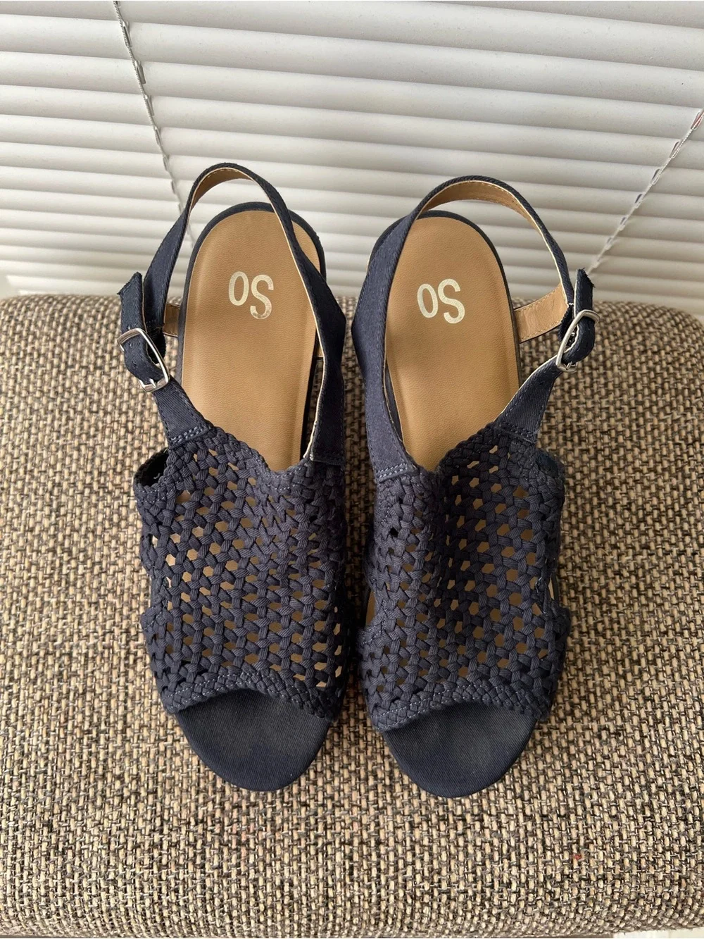 Sonoma Navy Woven Slingback Cork Wedge Sandals